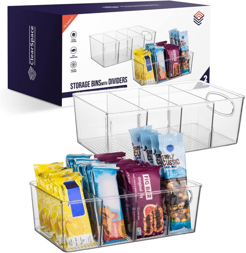 ClearSpace Plastic Pantry Organization and Storage Bins with Removable Dividers – Perfect Kitchen Organization or Kitchen Storage – Refrigerator Organizer Bins, Cabinet Organizers (2 Pack) - Image 1